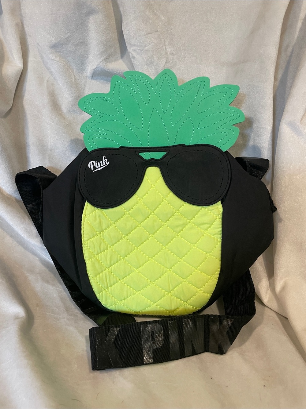 PINK Victoria's Secret Pineapple Crossbody Cooler in Black & Neon Green B138